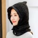 Winter Thicken Plus Velvet Cycling Siamese Ski Knit Hat Scarf Windproof Earmuffs Beanie