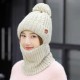 Winter Thicken Plus Velvet Siamese Knit Hat Scarf Windproof Earmuffs Ski Beanie Cap for Women