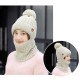 Winter Thicken Plus Velvet Siamese Knit Hat Scarf Windproof Earmuffs Ski Beanie Cap for Women