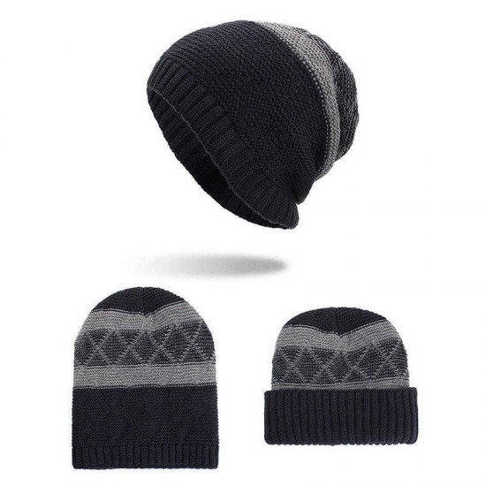 Winter Warm Plaid Fleecy Curlable Beanie Caps Outdoor Slouch Double Layers Knitted Hat