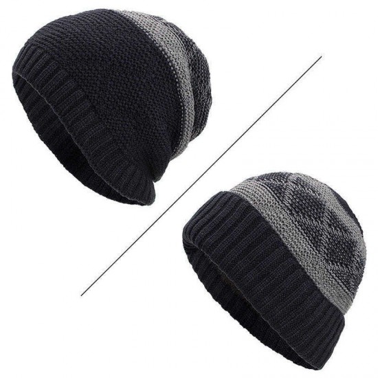 Winter Warm Plaid Fleecy Curlable Beanie Caps Outdoor Slouch Double Layers Knitted Hat