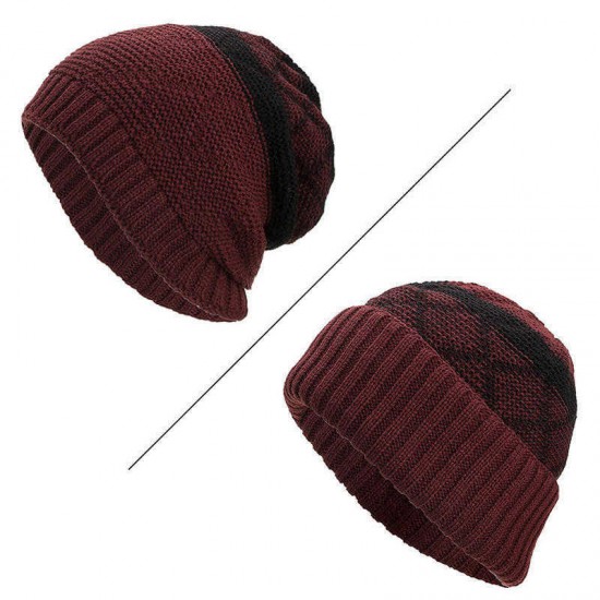 Winter Warm Plaid Fleecy Curlable Beanie Caps Outdoor Slouch Double Layers Knitted Hat