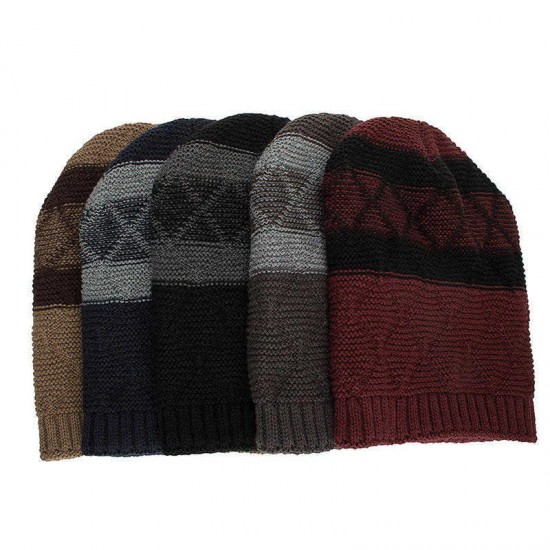 Winter Warm Plaid Fleecy Curlable Beanie Caps Outdoor Slouch Double Layers Knitted Hat