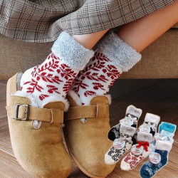 Winter Warm Thicken Plus Velvet Ski Tube Socks Ladies Home Towel Christmas Snowflake Floor Sock