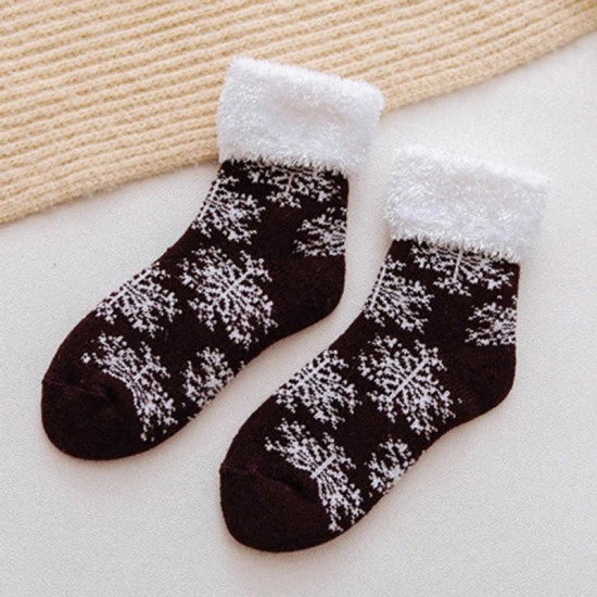 Winter Warm Thicken Plus Velvet Ski Tube Socks Ladies Home Towel Christmas Snowflake Floor Sock