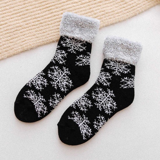 Winter Warm Thicken Plus Velvet Ski Tube Socks Ladies Home Towel Christmas Snowflake Floor Sock