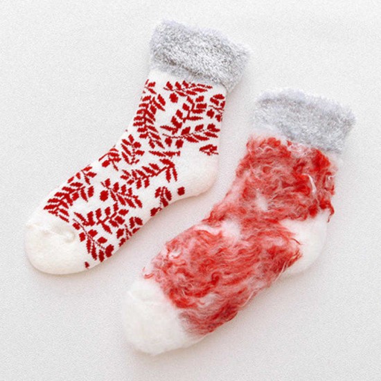 Winter Warm Thicken Plus Velvet Ski Tube Socks Ladies Home Towel Christmas Snowflake Floor Sock