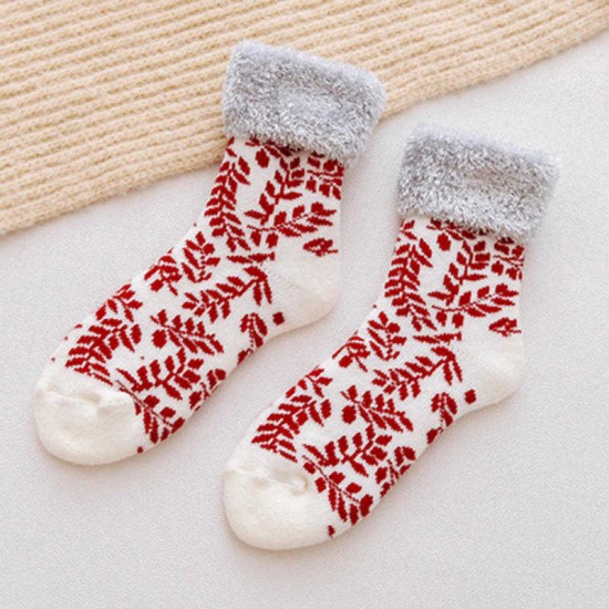 Winter Warm Thicken Plus Velvet Ski Tube Socks Ladies Home Towel Christmas Snowflake Floor Sock