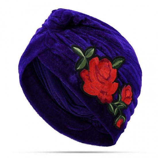 Winter Warm Vintage Flannelette Embroidered Beanie Caps Outdoor Ethnic Turban Hat for Women