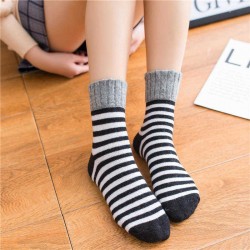 Winter Women Socks High Cuff Mouth Striped Wool Socks Casual Warm Thick Pile Heap Tube Socks