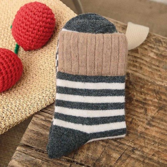 Winter Women Socks High Cuff Mouth Striped Wool Socks Casual Warm Thick Pile Heap Tube Socks