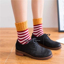 Winter Women Socks High Cuff Mouth Striped Wool Socks Casual Warm Thick Pile Heap Tube Socks