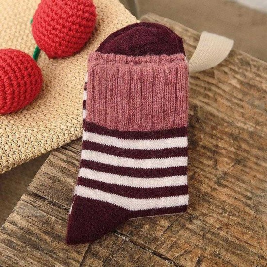 Winter Women Socks High Cuff Mouth Striped Wool Socks Casual Warm Thick Pile Heap Tube Socks