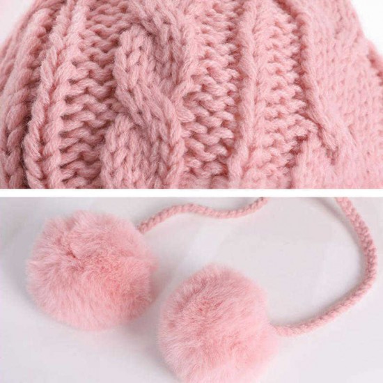 Winter Women Thicken Plus Velvet Knit Beanie Hat Scarf with Gloves Windproof Earmuffs Cap Suit