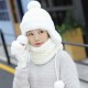 Winter Women Thicken Plus Velvet Knit Beanie Hat Scarf with Gloves Windproof Earmuffs Cap Suit