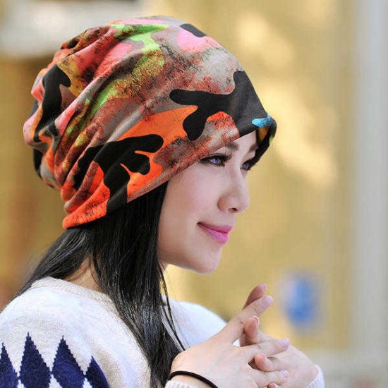 Woman Cotton Camouflage Print Beanies Hat Scarf Multi-funtion Outdoor Warm Scraf