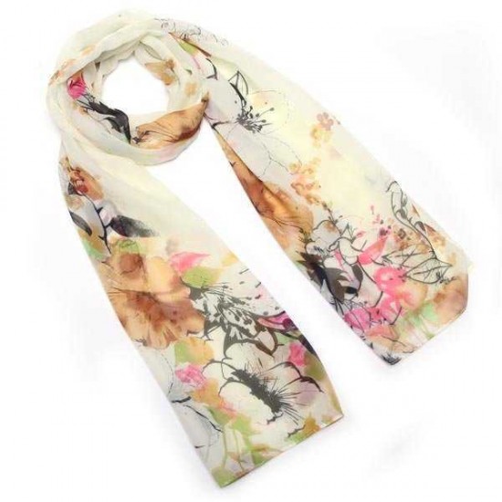 Woman Country Style Floral Print Long Scarf Shawl