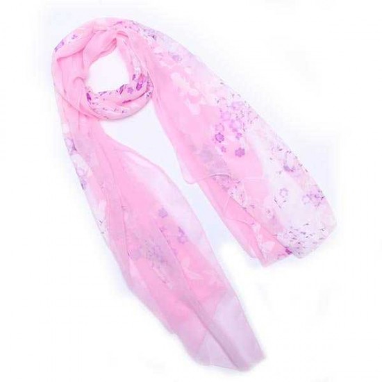 Woman Floral Print Jacquard Weave Long Scarf