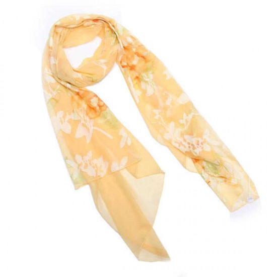 Woman Floral Print Jacquard Weave Long Scarf