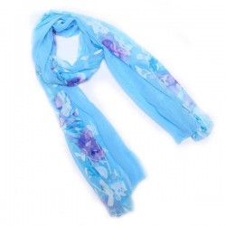 Woman Floral Print Jacquard Weave Long Scarf