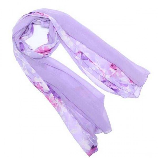 Woman Floral Print Jacquard Weave Long Scarf