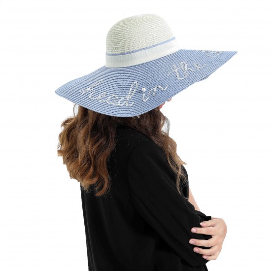 Woman Letter Embroidered Two-color Stitching Big Brim Seanside Straw Hat