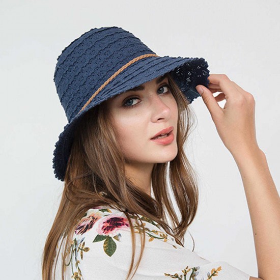 Woman Multi-color Openwork Petal Pattern Summer Sunscreen Woven Straw Hat