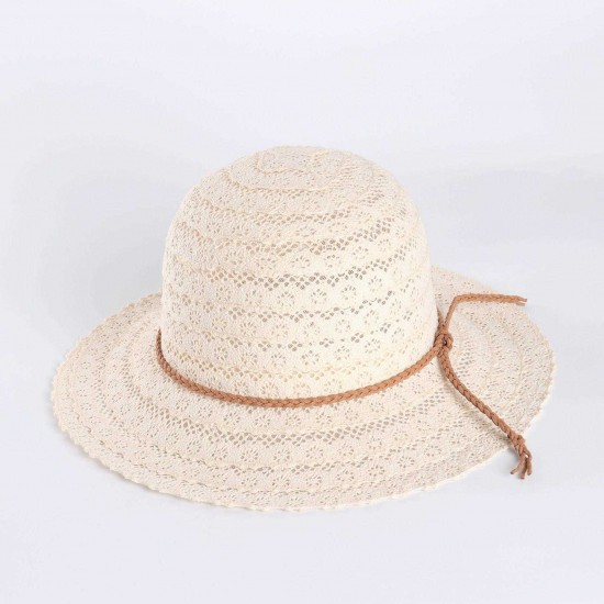 Woman Multi-color Openwork Petal Pattern Summer Sunscreen Woven Straw Hat