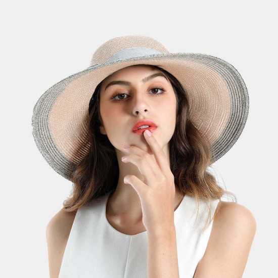 Woman Solid Color Cotton With Linen Bow Travel Holiday Sun Seaside Hat