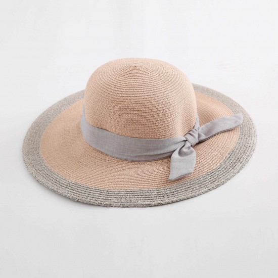 Woman Solid Color Cotton With Linen Bow Travel Holiday Sun Seaside Hat