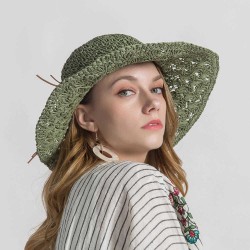 Woman Solid Color Large Edge Cap Travel Shade Straw Hat With Fine Needle Leather Rope