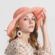 Woman Solid Color Large Edge Cap Travel Shade Straw Hat With Fine Needle Leather Rope