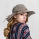 Woman Solid Color Large Edge Cap Travel Shade Straw Hat With Fine Needle Leather Rope