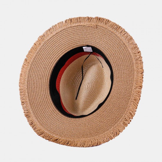 Woman Tri-color splicing Edging Top Hat Straw Hat Flat Jazz Hat