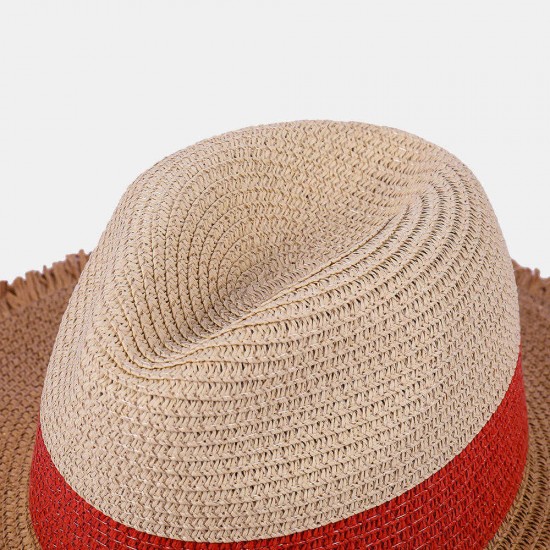 Woman Tri-color splicing Edging Top Hat Straw Hat Flat Jazz Hat