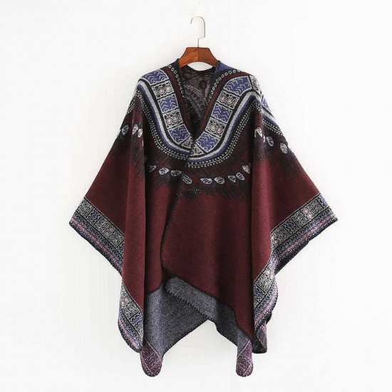 Women 130*150CM Vintage Ethnic Style Artificial Cashmere Scarf Winter Warm Long Shawl