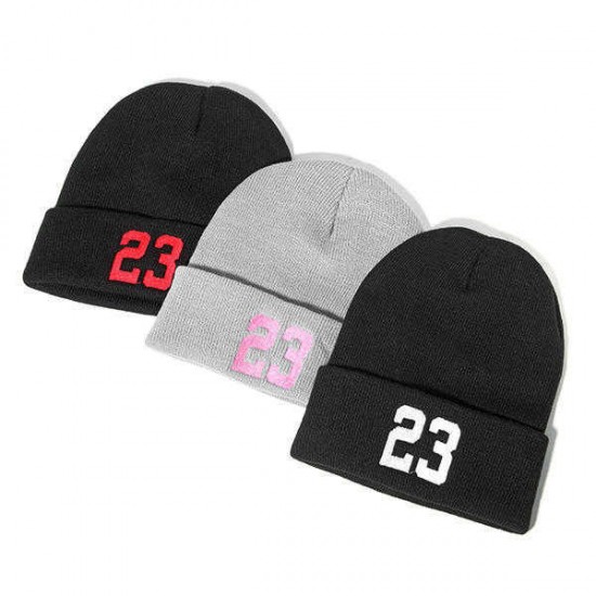 Women 23 Printing Autumn Warm Beanie Hat Knitted Hip Hop Hat