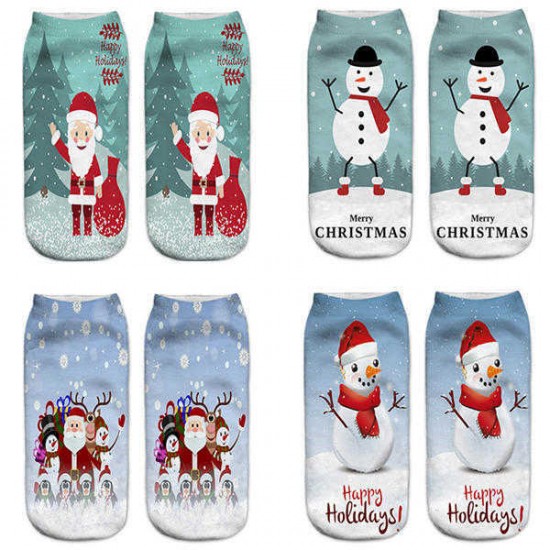 Women 3D Print Cute Santa Claus Ankle Socks Casual Low Cut Christmas Socks