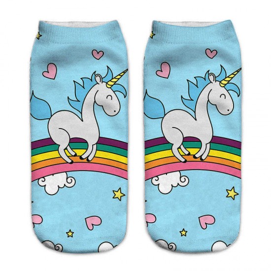 Women 3D Printed Cute Short Socks Art Little Horse And Unicorn Harajuku Ankle Socks