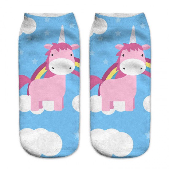 Women 3D Printed Cute Short Socks Art Little Horse And Unicorn Harajuku Ankle Socks