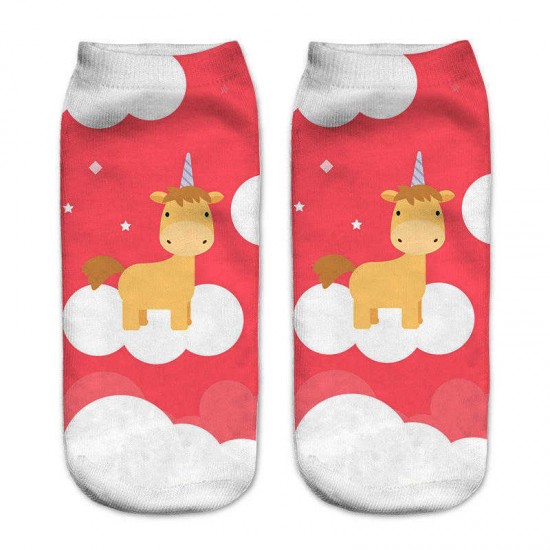 Women 3D Printed Cute Short Socks Art Little Horse And Unicorn Harajuku Ankle Socks