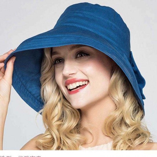 Women Adjustable Cotton And Linen Rolling Floppy Hat Sunshade Sun Screen Seaside Hat Anti-UV Bucket Hat