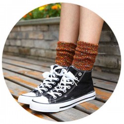 Women Artistic Colorful Warm Middle Tube Socks Winter Thick Lines Piles Socks