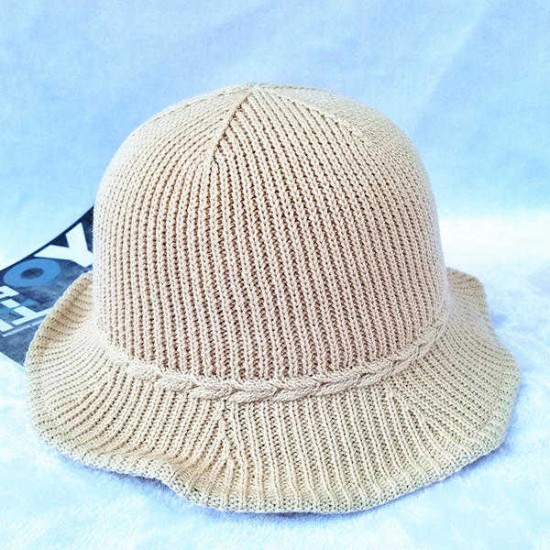 Women Autumn Crochet Knitted Bucket Hat Cotton Foldable Sunscreen Beach Hat