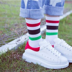 Women Autumn Warm Striped Cotton Middle Tube Socks Casual Sports Breathable Socks