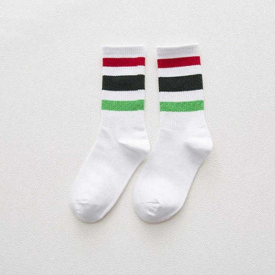 Women Autumn Warm Striped Cotton Middle Tube Socks Casual Sports Breathable Socks