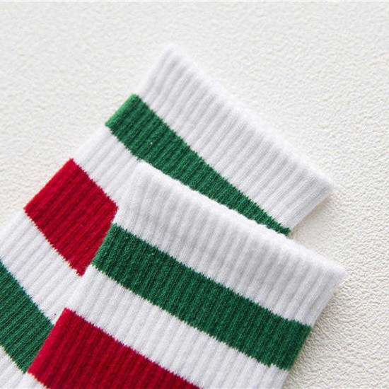 Women Autumn Warm Striped Cotton Middle Tube Socks Casual Sports Breathable Socks