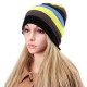 Women Beanies Striped Rainbow Colors Hat Cotton Knitted Hats Soft Beanie Gorro Cap