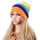 Women Beanies Striped Rainbow Colors Hat Cotton Knitted Hats Soft Beanie Gorro Cap