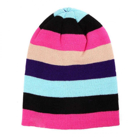 Women Beanies Striped Rainbow Colors Hat Cotton Knitted Hats Soft Beanie Gorro Cap